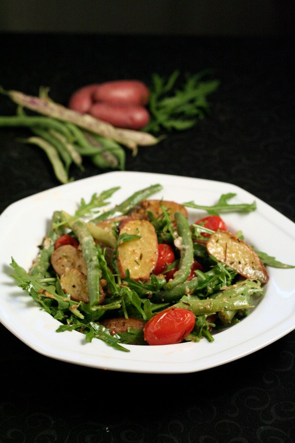Dragon Bean, Arugula and Tomato and Roasted Fingerling Salad