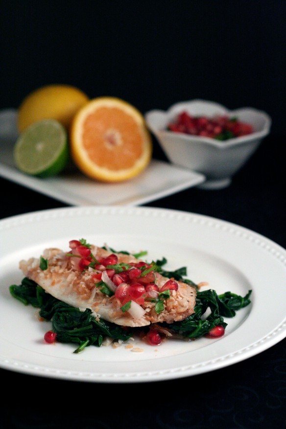 Coconut Crusted Tilapia with Pomegranate Salsa