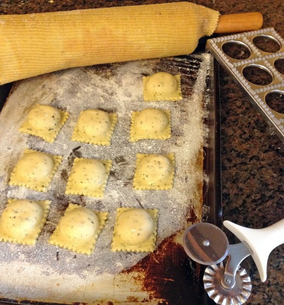 Home made sage pasta ravioli with butternut squash stuffing