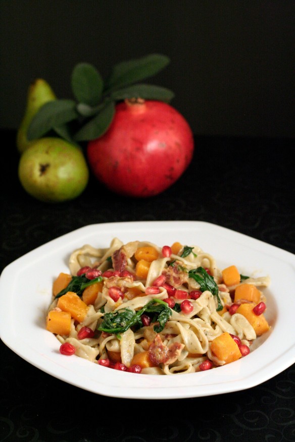 Sage fettuccine with butternut squash and bacon